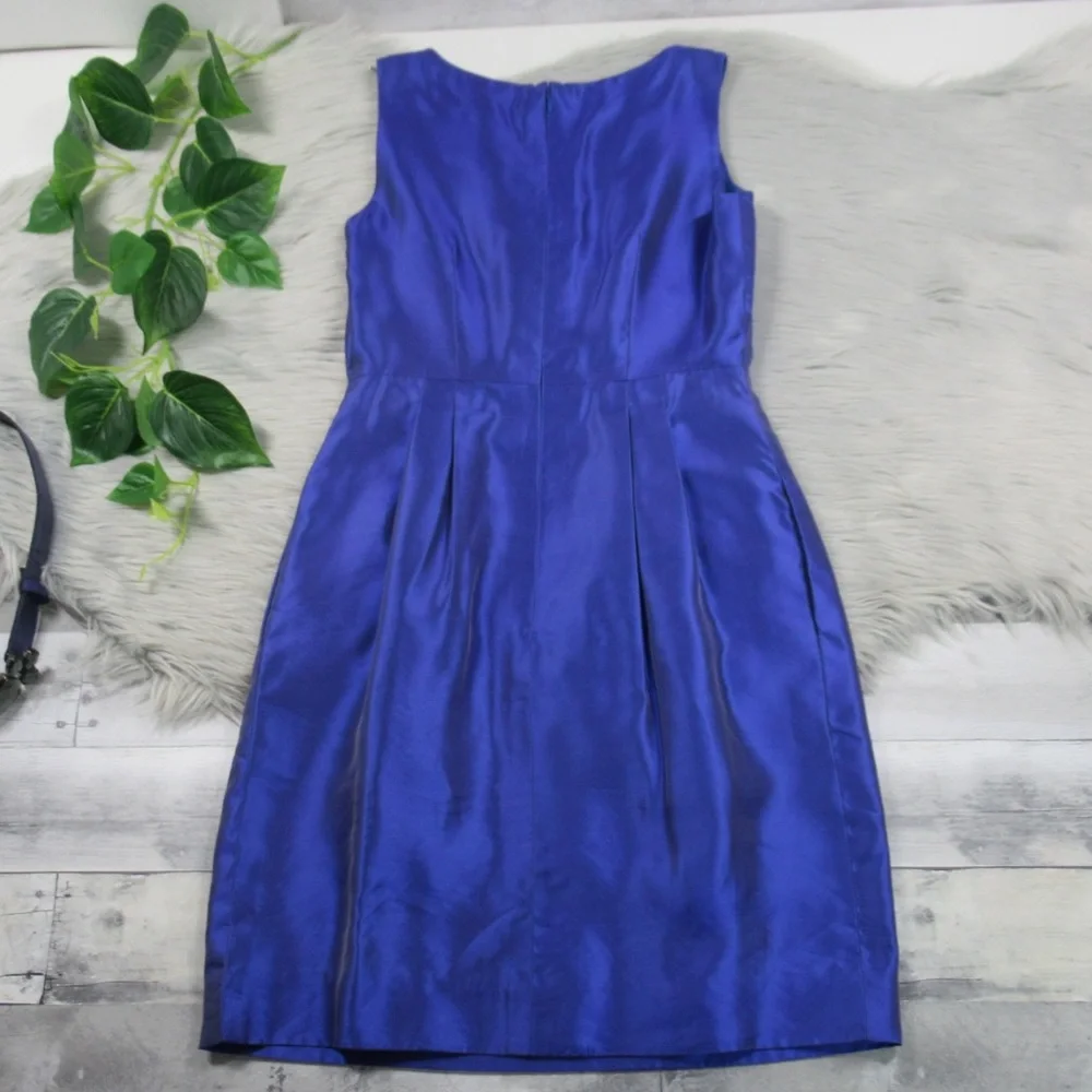 PER SE Blue Silk Sleeves Sheath Dress With Belt Women’s Size 2
